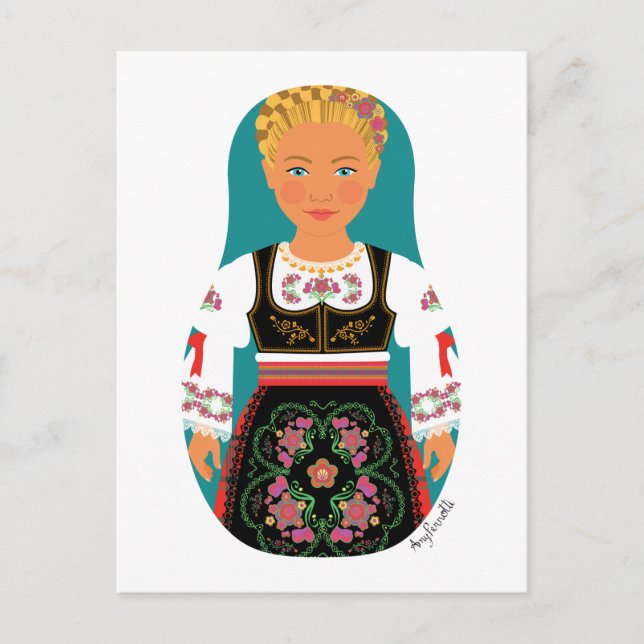 Serb Blonde Matryoshka Postcard (Front)