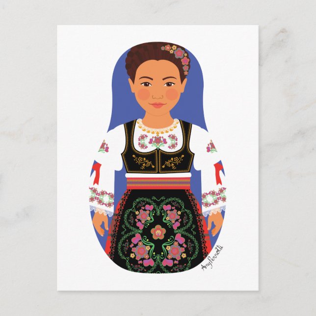 Serb Brunette Matryoshka Postcard (Front)