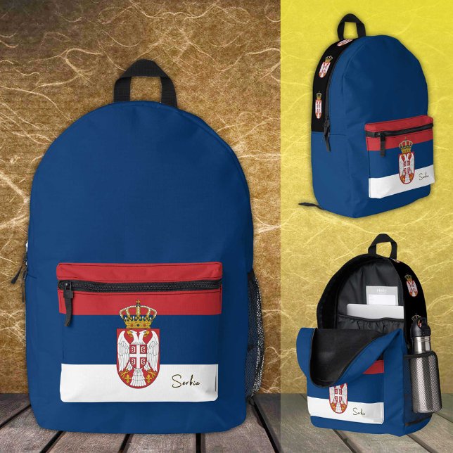 Serbia, blue backpack, Serbian Flag / patriotic Printed Backpack (Creator Uploaded)