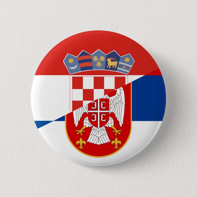 serbia croatia flag country half symbol 6 cm round badge (Front)