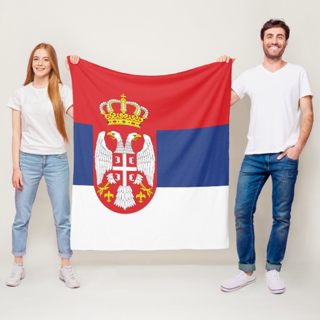 Serbia flag fleece blanket (In Situ)
