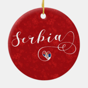 Serbia Flag Heart, Republika Srbija Ceramic Ornament