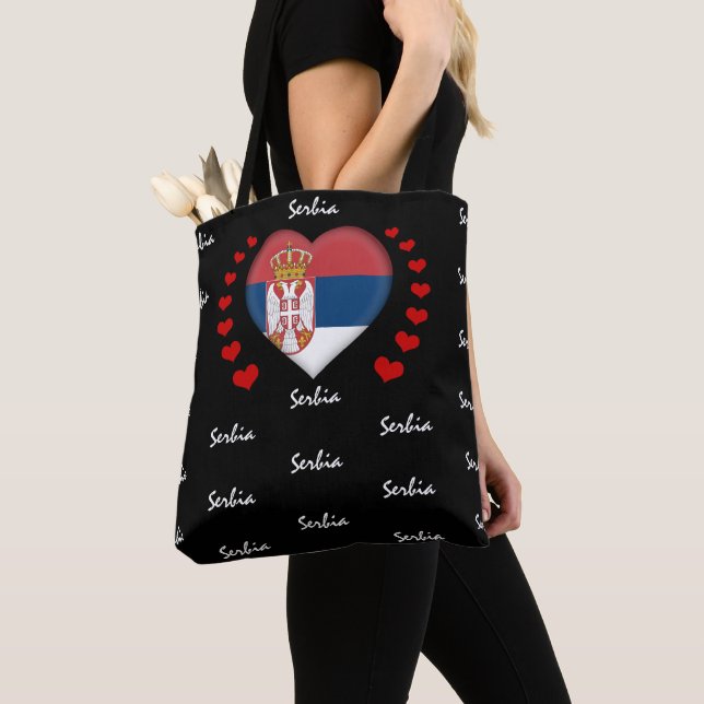 Serbia Flag & Heart, Serbian Flag fashion /sport Tote Bag (Close Up)