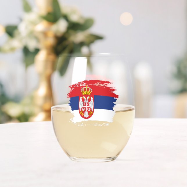 Serbia flag stemless wine glass (Insitu (Wedding))
