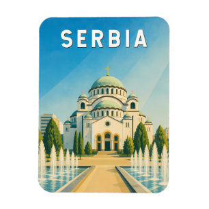 Serbia Illustration Travel Art Vintage Magnet