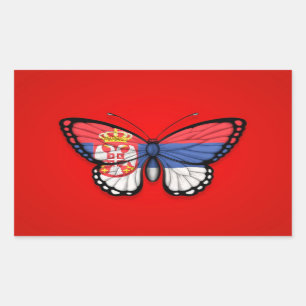 Serbian Butterfly Flag on Red Rectangular Sticker