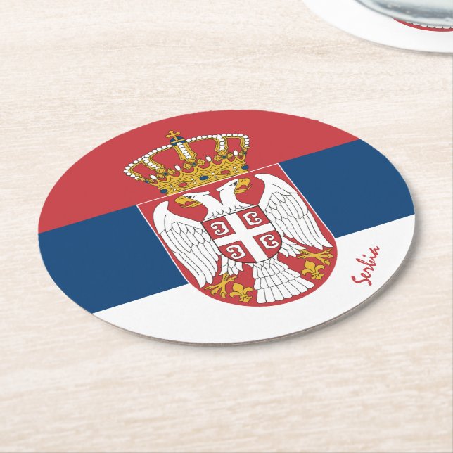 Serbian flag & Serbia wedding, party /sports Round Paper Coaster (Angled)