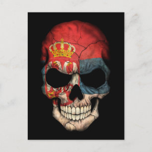 Serbian Flag Skull on Black Postcard