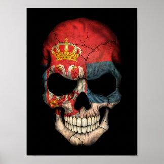 Serbian Flag Skull on Black Poster