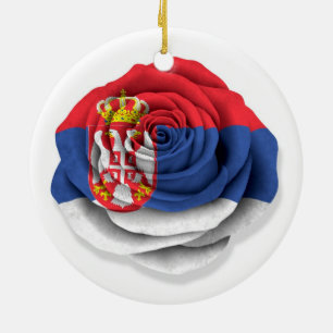 Serbian Rose Flag on White Ceramic Ornament