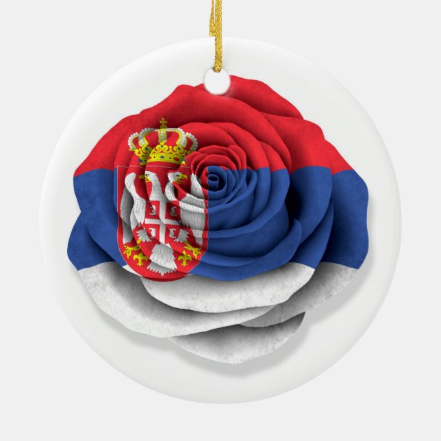 Serbian Rose Flag on White Ceramic Ornament (Back)