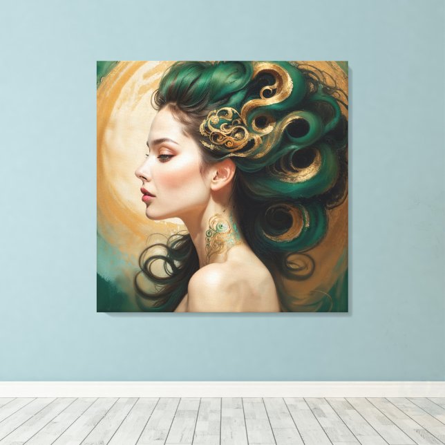 “Serelith” - Curls of Celestial Jade   Canvas Print (Insitu (Wood Floor))