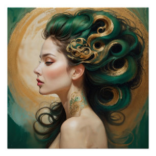 “Serelith” - Curls of Celestial Jade Poster