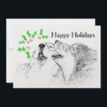 Serenade (Christmas) Holiday Card<br><div class="desc">A black and white BIRO Illustration of two wolves howling together with a holly wreath and the words "Happy Holidays". Capturing small moments of life on paper and canvas using a variety of mediums enables Robin Cox to showcase unique perspectives of the world around her. She specialises in fine-line illustrations,...</div>
