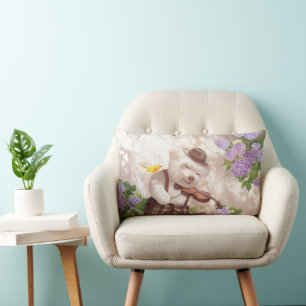 Serenade in Nature: Smiling Bichon Playing Violin Lumbar Cushion