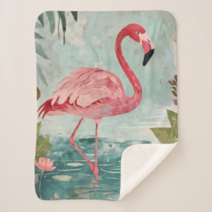 Serenade in Pink: A Flamingo’s Paradise Sherpa Blanket