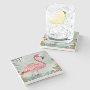 Serenade in Pink: A Flamingo’s Paradise Stone Coaster
