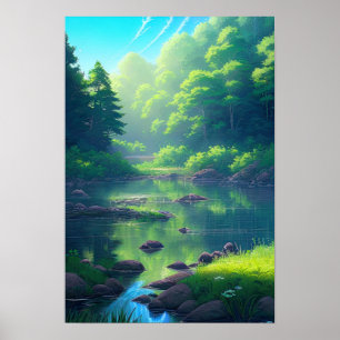 Serenade of Summer, River in the Green Forest Poster