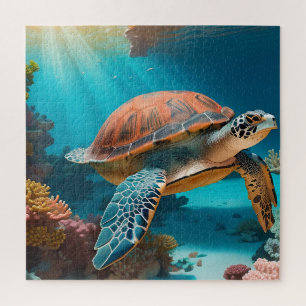 Serene 3D Sea Turtle in Ocean -Tranquil Marine Lif Jigsaw Puzzle