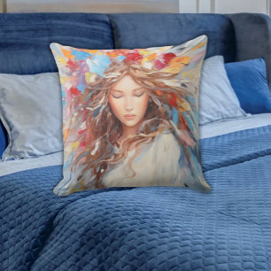 Serene Abstract Angel Pillow - Vibrant Artistic