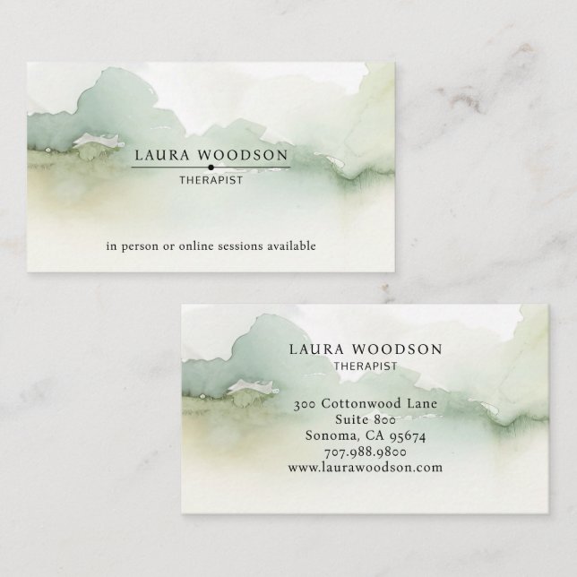 Serene Abstract Watercolor Therapist Business Card (Front/Back)