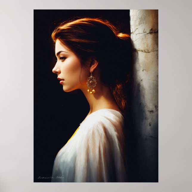 Serene and Stunning: A Lady's Leftward Gaze in Pro Poster (Front)