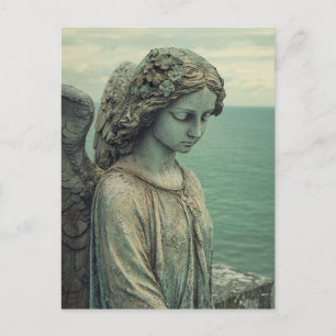 Serene Angel Statue with Patina Postcard