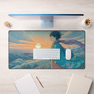 Serene Anime Boy Desk Mat   Hilltop View by the Oc
