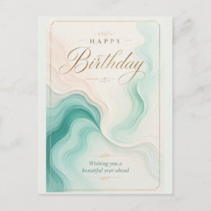 Serene Aqua Marble Birthday Wishes Holiday Postcard