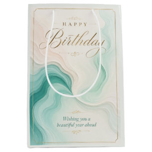 Serene Aqua Marble Birthday Wishes Medium Gift Bag
