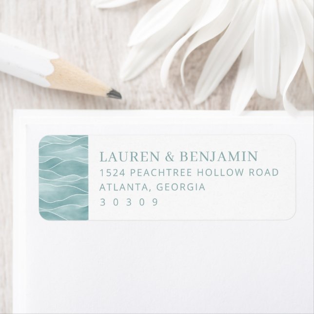 Serene Aqua Wave Return Address Label (Insitu)