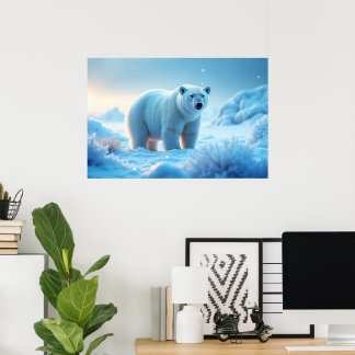 Serene Arctic Sunset with Polar Bear – Nature Poster