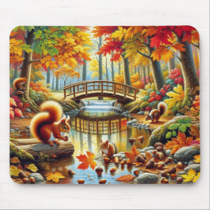 Serene Autumn Forest Scene Painting Mouse Pad