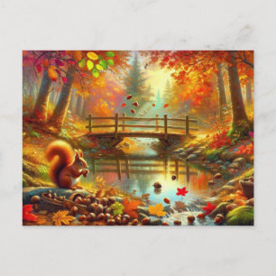 Serene Autumn Forest Scene Painting Postcard
