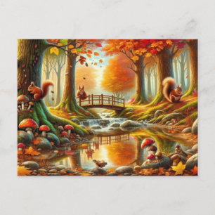 Serene Autumn Forest Scene Painting Postcard