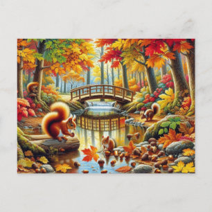 Serene Autumn Forest Scene Painting Postcard