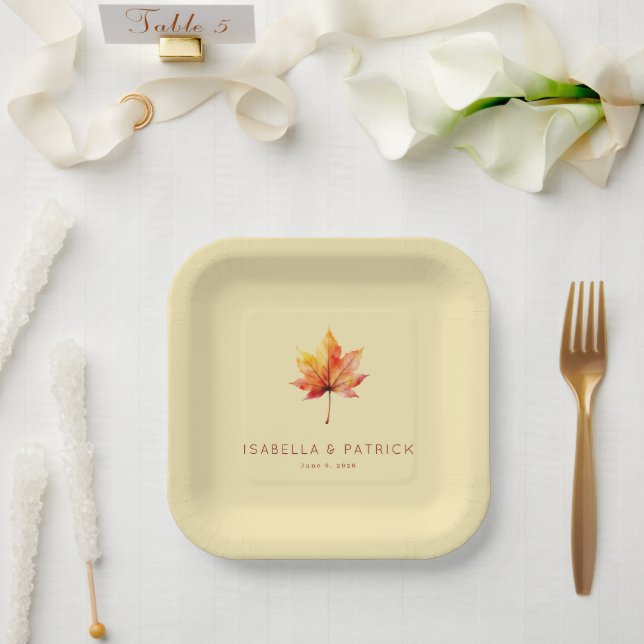 Serene Autumn Leaf Watercolor Paper Plate (Wedding)