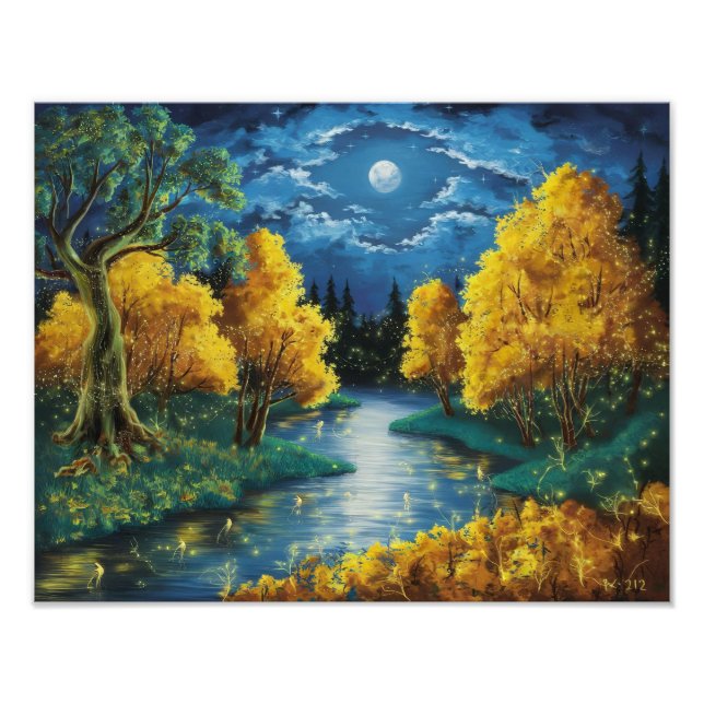 Serene Autumn Night Landscape Oil Painting   Photo Print (Front)
