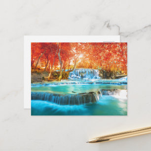 Serene Autumn Waterfall Postcard