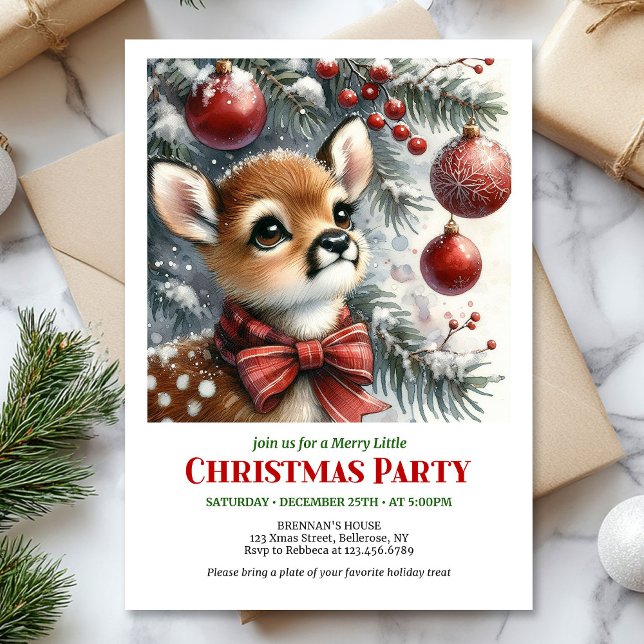 Serene baby deer watercolor Christmas invitation  (Serene baby deer watercolor Christmas invitation printable card)