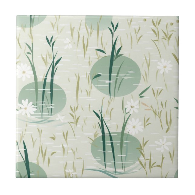 Serene Bamboo Blossom Asian  (10) Ceramic Tile (Front)