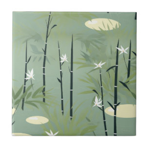 Serene Bamboo Blossom Asian  (11) Ceramic Tile
