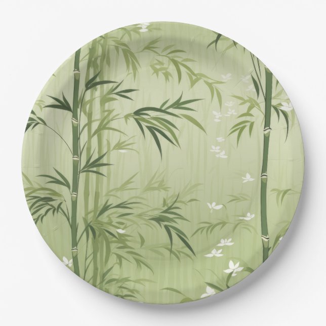 Serene Bamboo Blossom Asian  (1) Paper Plate (Front)