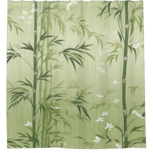 Serene Bamboo Blossom Asian (1) Shower Curtain