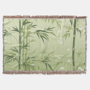 Serene Bamboo Blossom Asian  (1) Throw Blanket