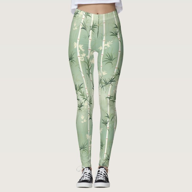 Serene Bamboo Blossom Asian  (2) Leggings (Front)