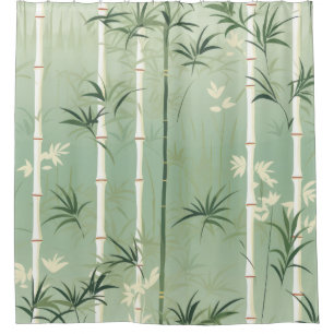 Serene Bamboo Blossom Asian (2) Shower Curtain