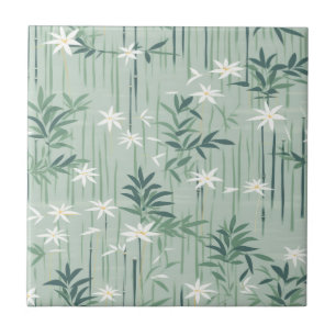 Serene Bamboo Blossom Asian  (4) Ceramic Tile