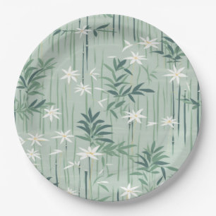 Serene Bamboo Blossom Asian  (4) Paper Plate