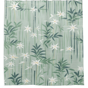 Serene Bamboo Blossom Asian (4) Shower Curtain